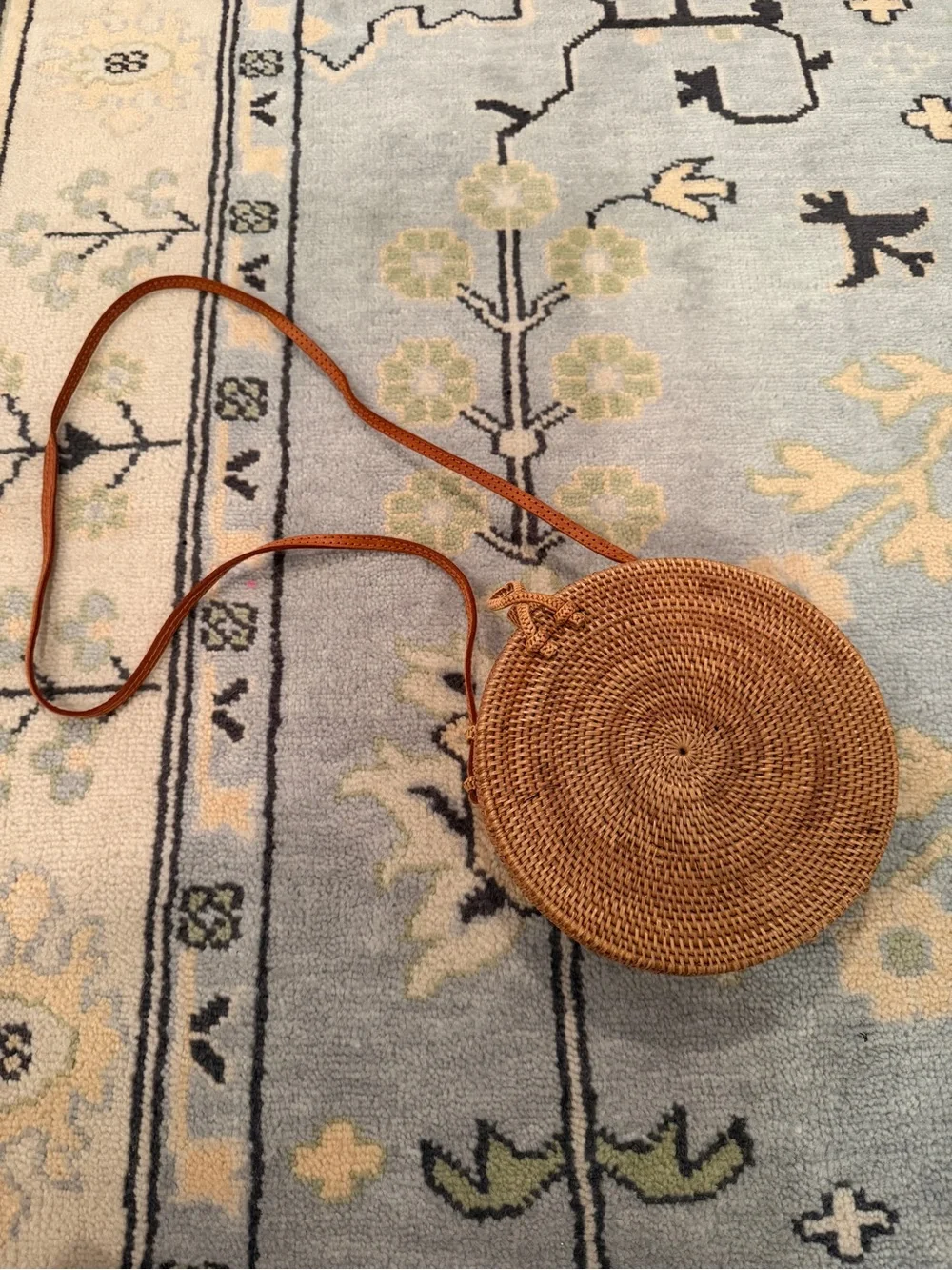 Bembien Round Woven Rattan Crossbody Bag in Natural Brown